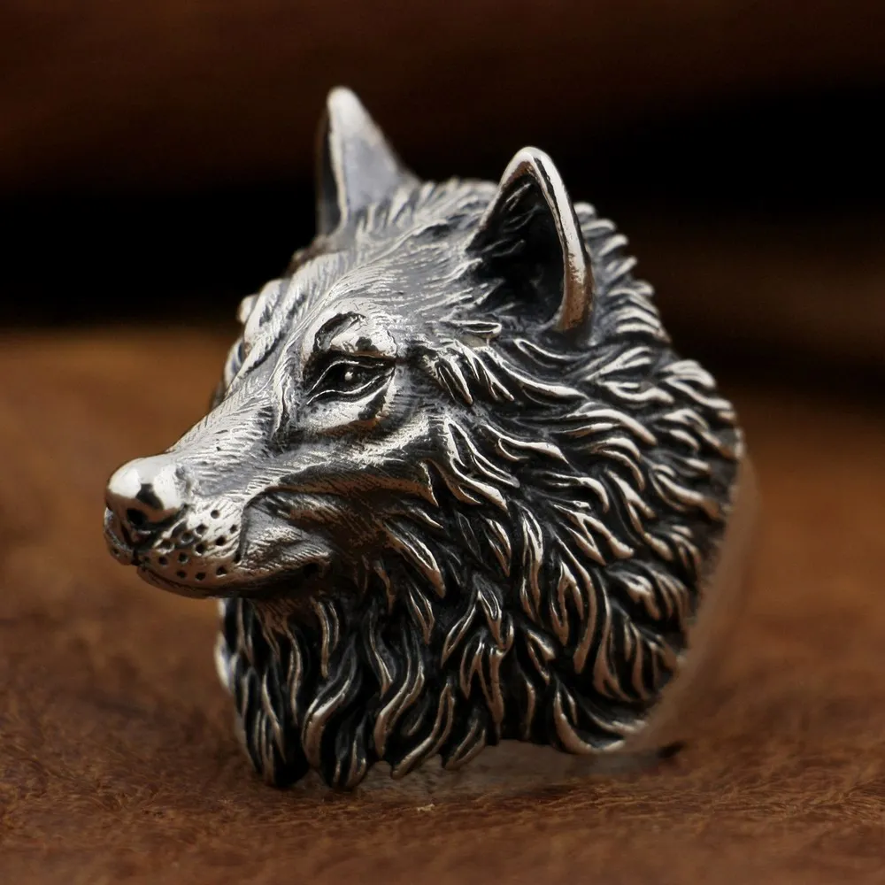 925 Sterling Silver Huge Heavy Wolf Ring Handmade Mens Biker Punk Ring TA90 US Size 7~15 BZ