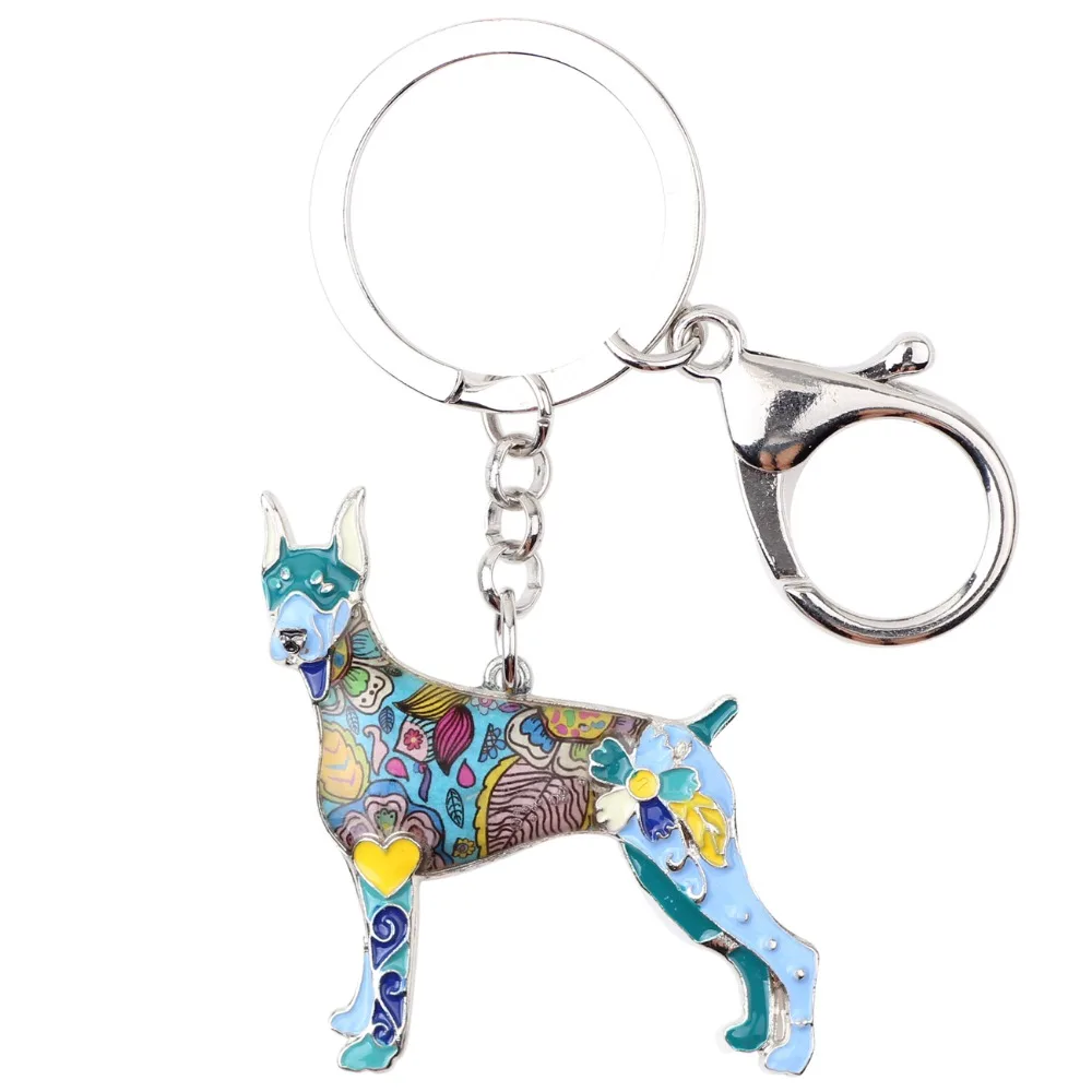 WEVENI Enamel Alloy Doberman Dog Key Chain Key Ring Bag Charm Car Wholesale Keychain Accessories New Fashion Jewelry For Women