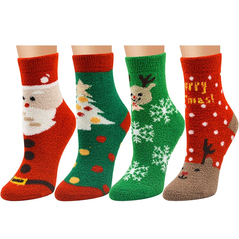 

4pairs Women Cozy Cashmere Socks Winter Warm Sleep Bed Socks Floor Home Fluffy Socks Coral Velvet Feet Warm Christmas Gift Meias