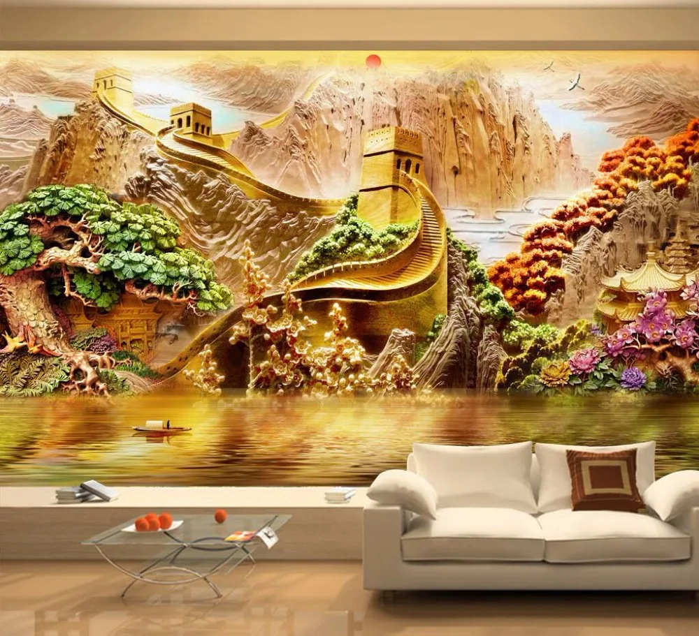 beibehang Home decoration wallpaper custom mural beautiful mountains and rivers 3D relief background wall mural 3d wallpaper