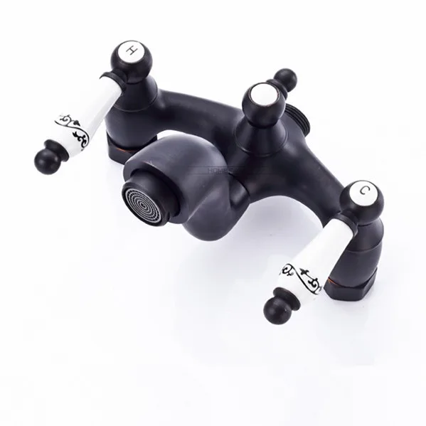 Imagem -04 - Torneiras de Chuveiro Estilo Euro Bronze Torneira do Banheiro Petróleo Friccionada Bronze Dupla Alça Controle Duplo com Barra Corrediça com Mão sh Preto