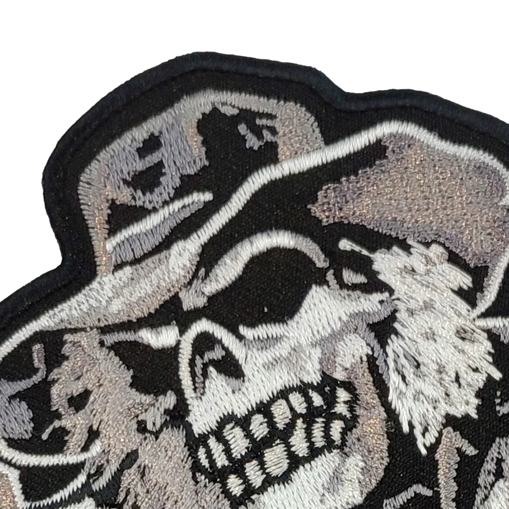 Iron Patches For Clothing Hand With Gun Skull Vest Motorcycle Embroidered Iron On Back Of Jacket Patch DIY Black Twill Fabric