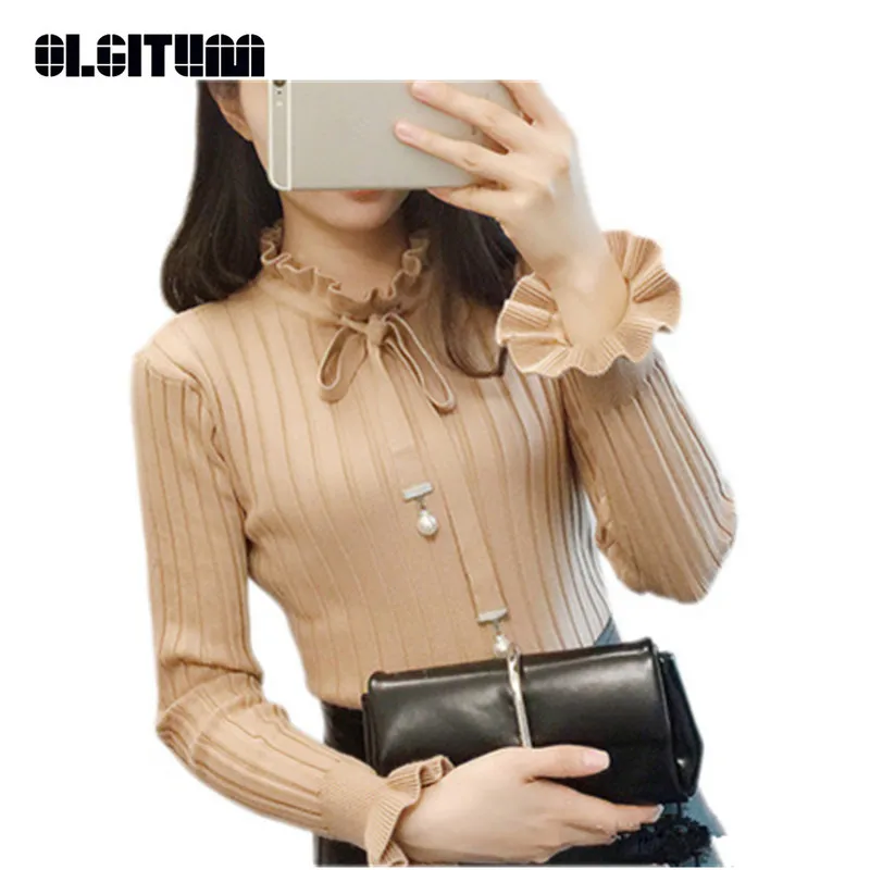 New 2020 Autumn Winter Sweater and Pullover Female Korean Version Butterfly Collar Slim Bottoming Pullover Jumpers Women Tops