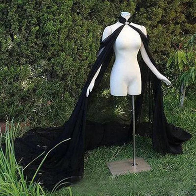 Neue Hochzeit Lange Cape Braut Jacke Vorne Offen Bolero Wraps Weiche Chiffon Schwarz Weiß Elfenbein Kunden Größe Zubehör Jacken