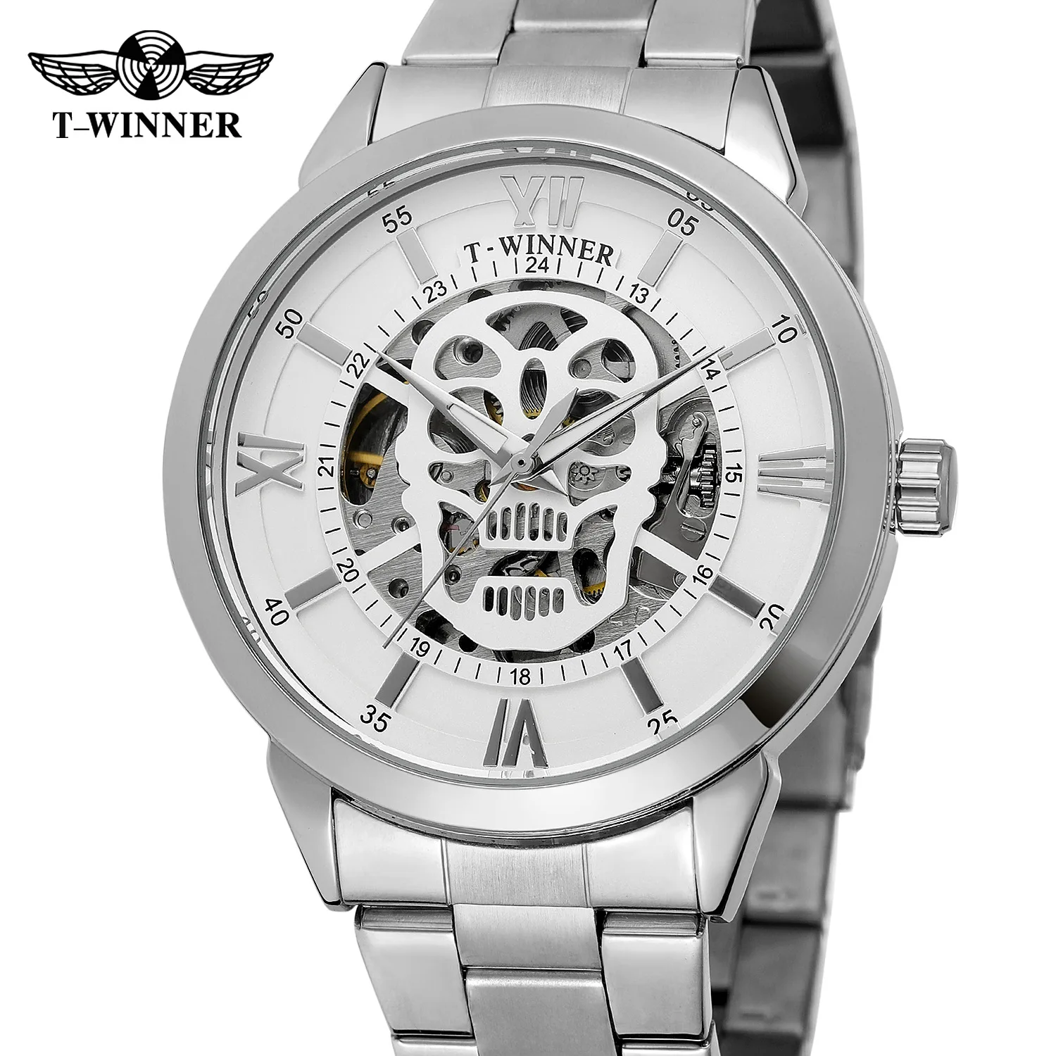 Fashion Winner Top Brand Classic Luxury Golden Skeleton Mechanical Watch Men Stainless Steel Man High-grade Gift For Shipping