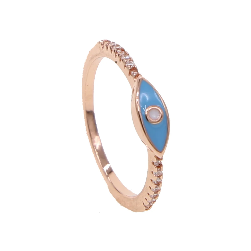 blue white enamel evil eye band ring for women lucky turkish jewelry rose gold color Boho eye ring