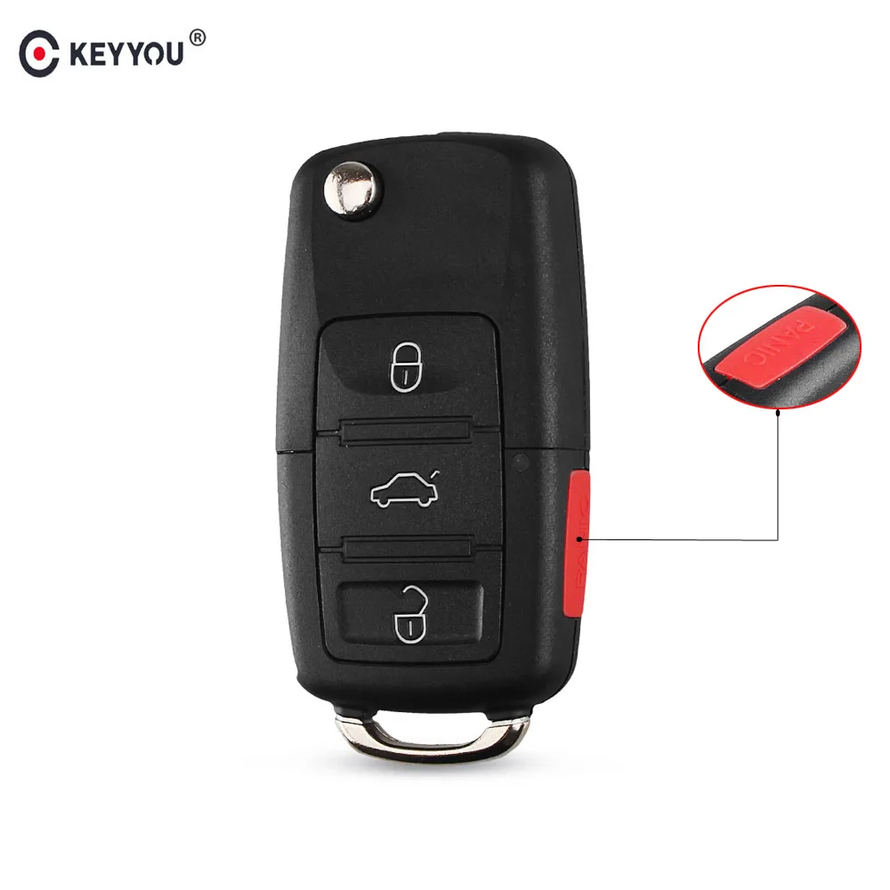 

KEYYOU 3+ 1 Panic 4 Buttons Flip Remote Key Shell fit for VOLKSWAGEN VW Touareg Switchblade Flip Case Fob