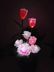 Luzes LED De Flores De Fibra óptica, Flores Artificiais, Flor De Seda, Europeu, Vívido, Peônia, Rosa, Tulipas, Folha Falsa, Lâmpada Criativa, Outono