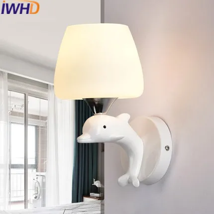 

IWHD Glass Sconce Resin Led Wall Light For Home Lighting Fixtures Applique Murale Luminaire Moderne Creative Dolphin Wall Lamp