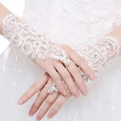 Frauen Finger Braut Handschuhe Elegant Kurzen Absatz Weiß Spitze Handschuh Hochzeit Zubehör