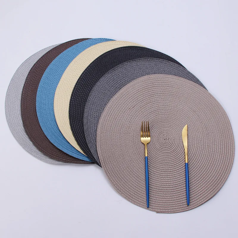 1pc Round Woven Placemats PP Waterproof Dining Table Mat Non-Slip Napkin Disc Bowl Pads Drink Cup Coasters Kitchen Decoration