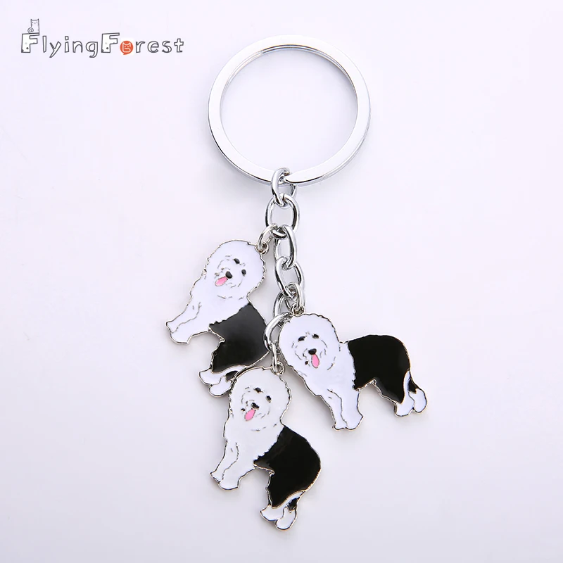 NEW Old English Sheepdog Key Chain DIY Dog Keyring Jewelry Bag Cute Pet Keychains Woman Metal Keychain For Cars Wholesale Gift