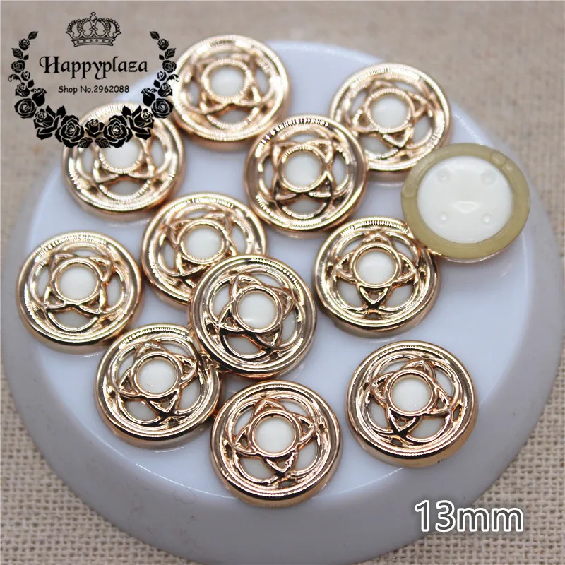 50PCS 13 millimetri D\'oro Hollow di Plastica Rotondo Bianco Bead All\'interno Flatback Button Giardino di Casa Artigianato Cabochon FAI DA TE