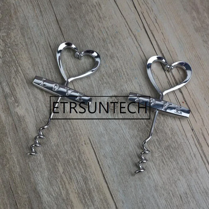 100pcs Silver Heart LOVE Letter Wine Corkscrew Bottle Opener Red Wine Bottle Opener Wedding Favor Party Supplier