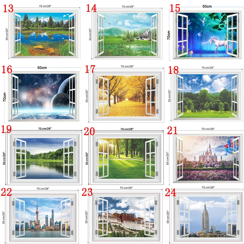 3d Fake Window Wall Stickers For Office Living Room Bedroom Home Decoration Sea Hill Animal Forest Space Scenery Mural Art Decal