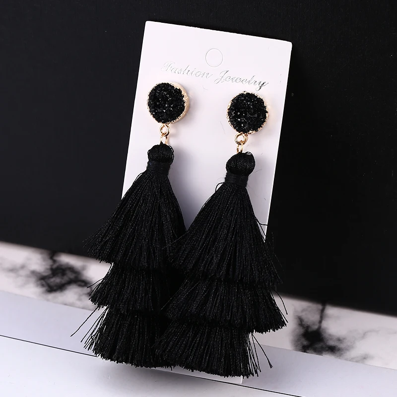 HOCOLE 2019 New Crystal Tassel Earrings For Women Red Yellow Green Statement Long Drop Dangle Earring Tassel Female 2019 Jewelry