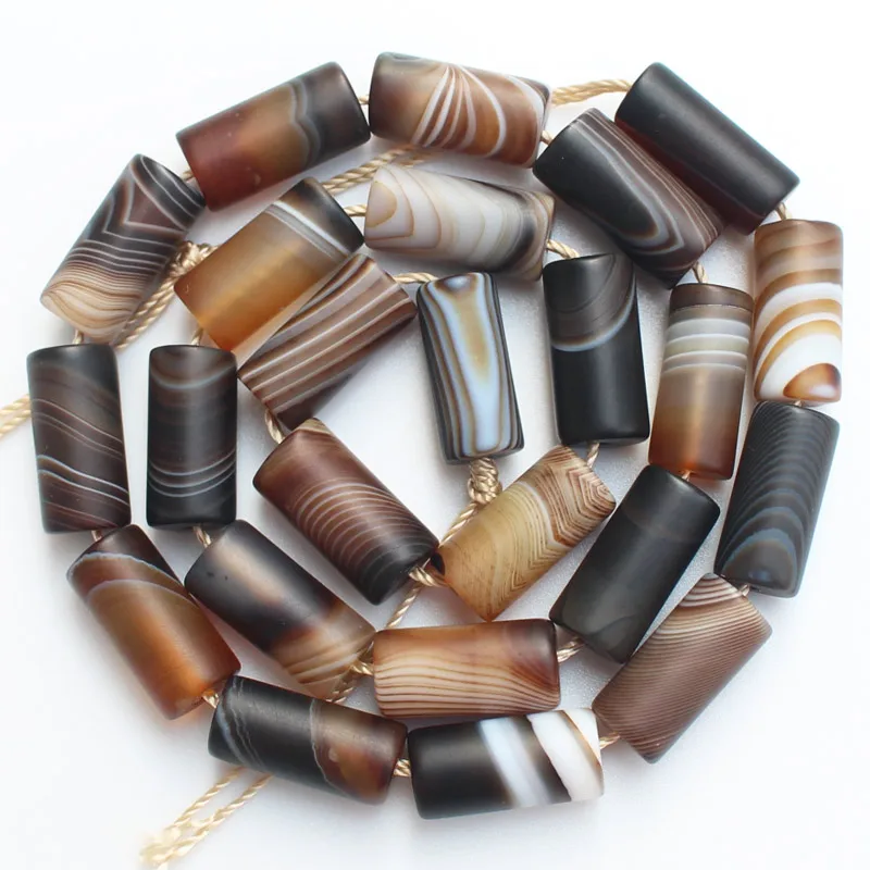 Frost 6/8X16mm Coffe Color Stripe agates Tube Beads 24pcs ,For DIYJewelry making!We provide mixed wholesale for all items !