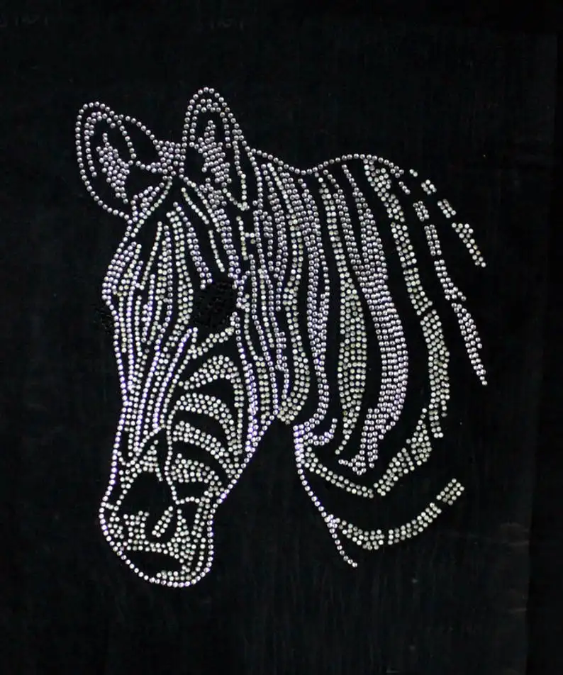 

Zebra sticker shirt decor design stones hot fix rhinestone motif designs iron on design rhinestone applique patch