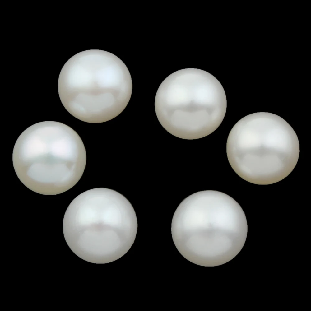 1 Pair 7-7.5mm Button Natural White Half Drilled Cultured Freshwater Pearl Beads DIY Making for Stud Earrings Women Accessories