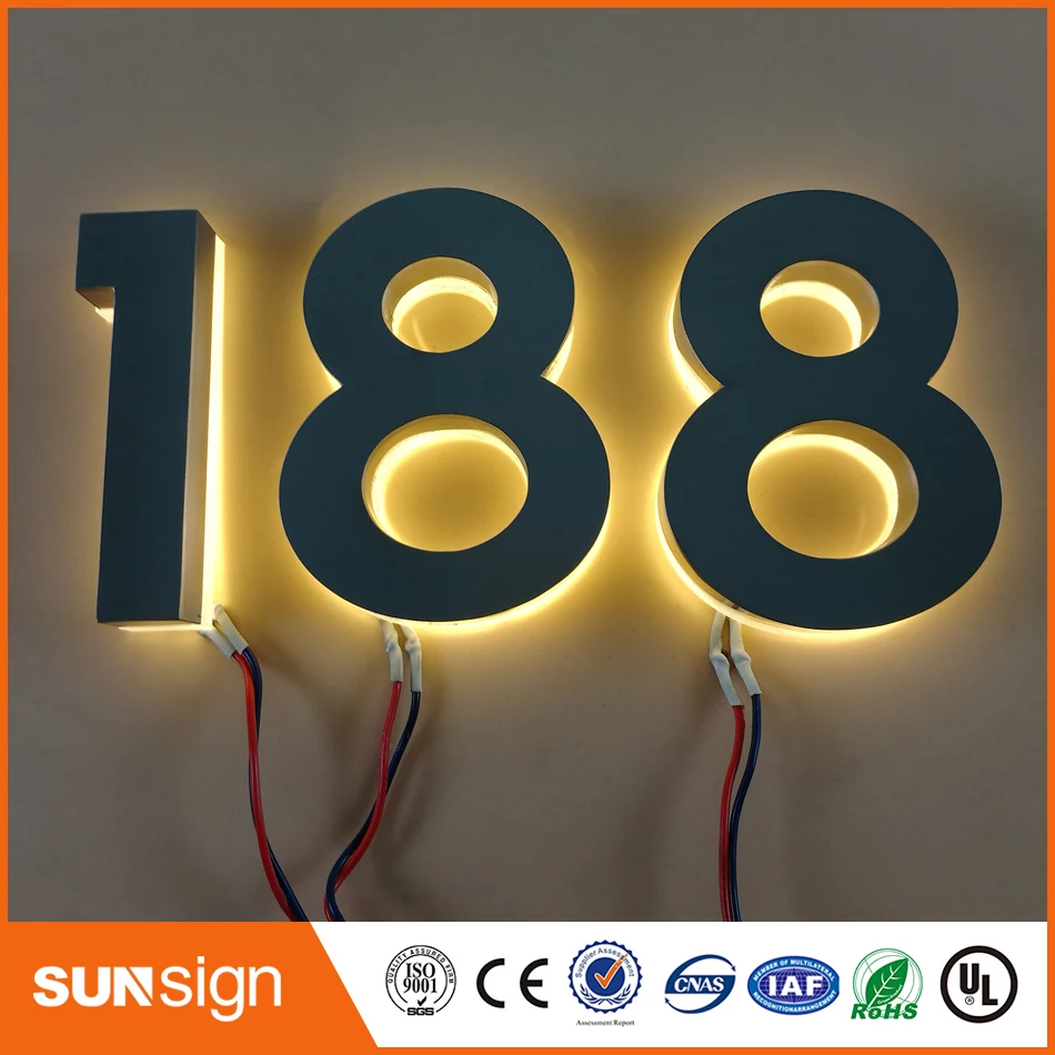 H 35Cm Custom Rvs Led Backlit Huisnummer Licht Borden