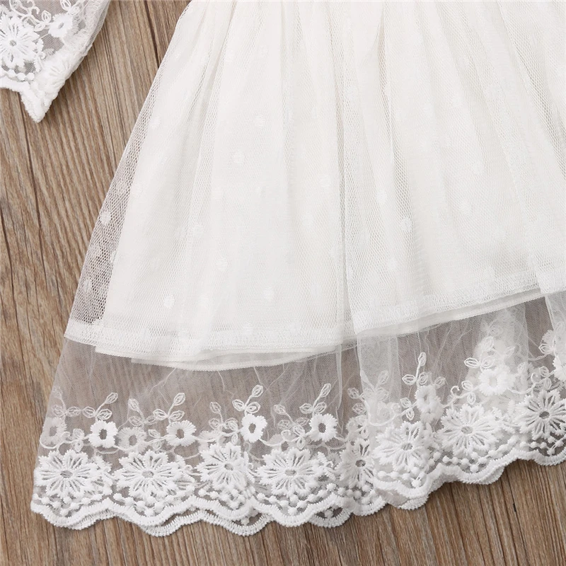 1-6Y Kids Girls Summer Dress Outfits White Polka Dot Sheer O-Neck Mandarin Sleeves Princess Dresses for Little Girls