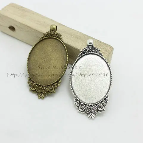 8pcs/lot two color Oval 32*63mm(Fit 30*40mm dia) Cabochon Pendant Settings Oval Cameo Filigree Pendant Blanks Settings 6D1074