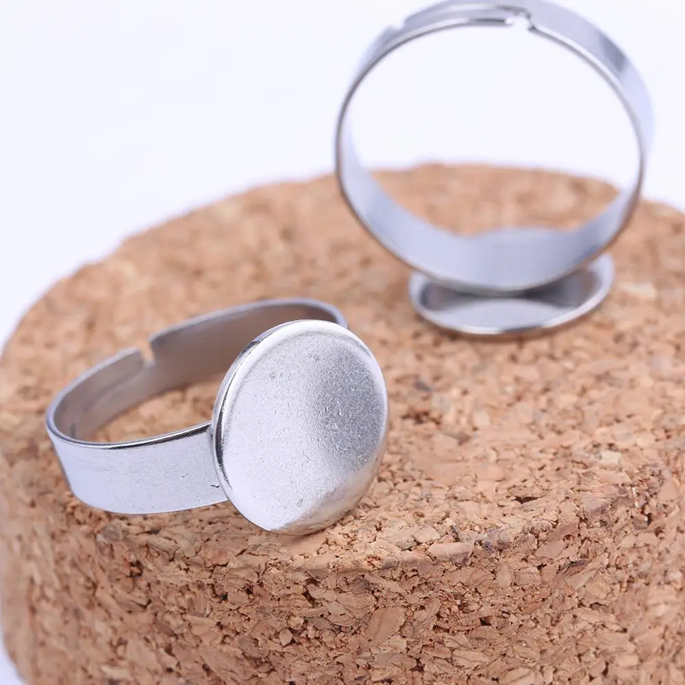 10pcs Stainless Steel Adjustable Ring Bezel Blanks 12mm Circle Pad Finger Ring Base Setting Trays Gold Plated Diy Jewelry Making