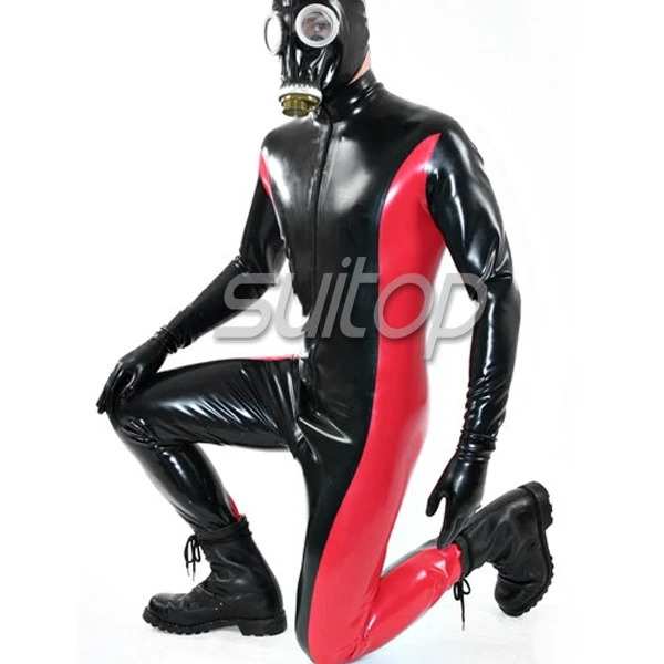 Mannen Latex Jumpsuit Rubber Zentai Met Code Peices In 0.6 Mm Dikte Zware Latex Hand Gemaakt Pak