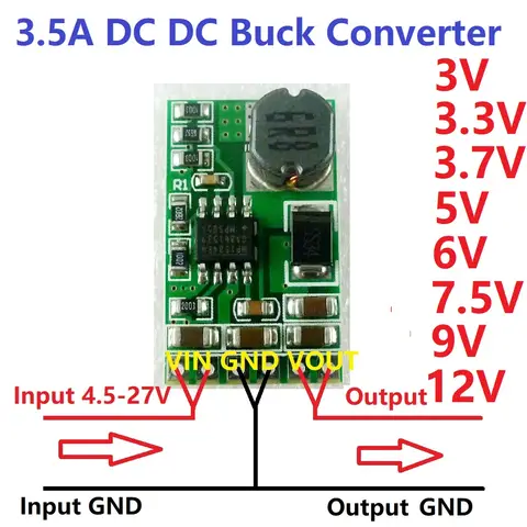 1 PCS  3.5A DC-DC Converter Module Buck Step-Down Voltage Regulator Board 4.5V-27V to 3V 3.3V 3.7V 5V 6V 7.5 9V 12V