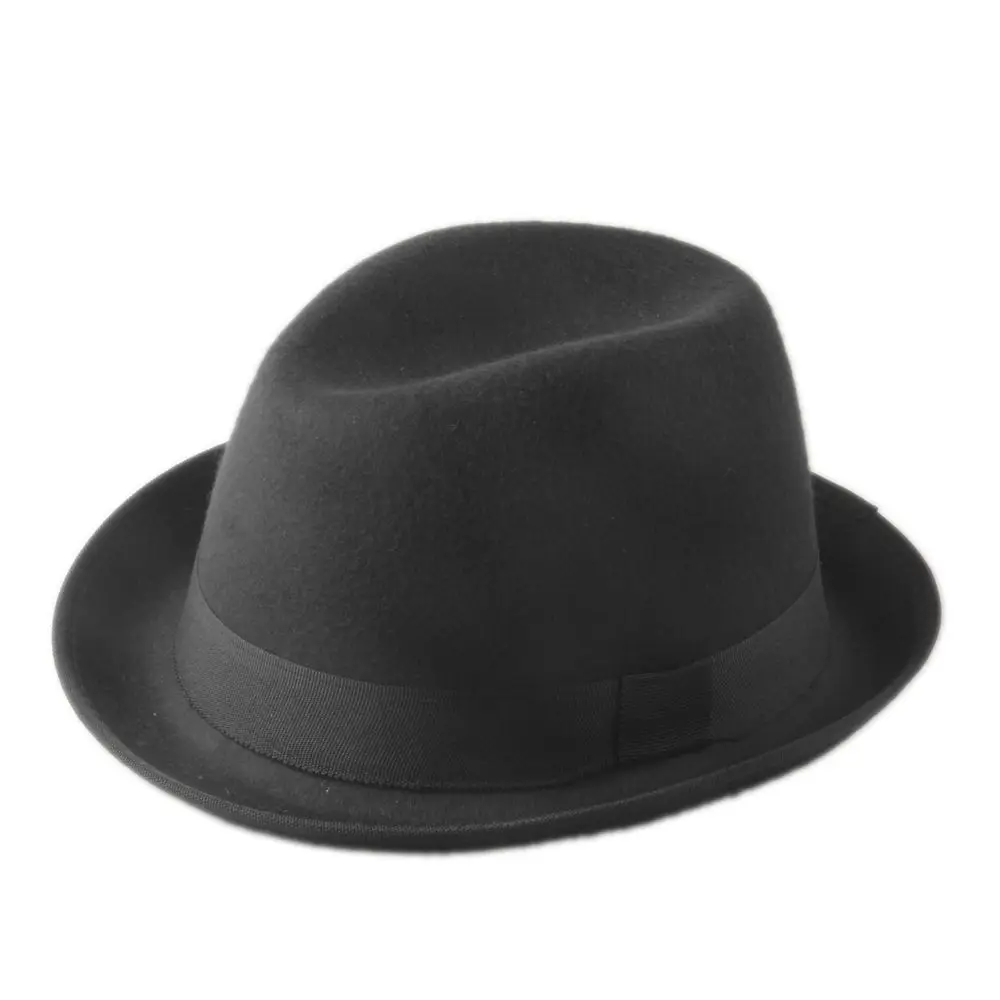 LUCKYLIANJI Retro Hard Felt Women Men Fold Brim Billycock Sag Top Bowler Derby Jazz Fedora Hat (One Size:57cm)