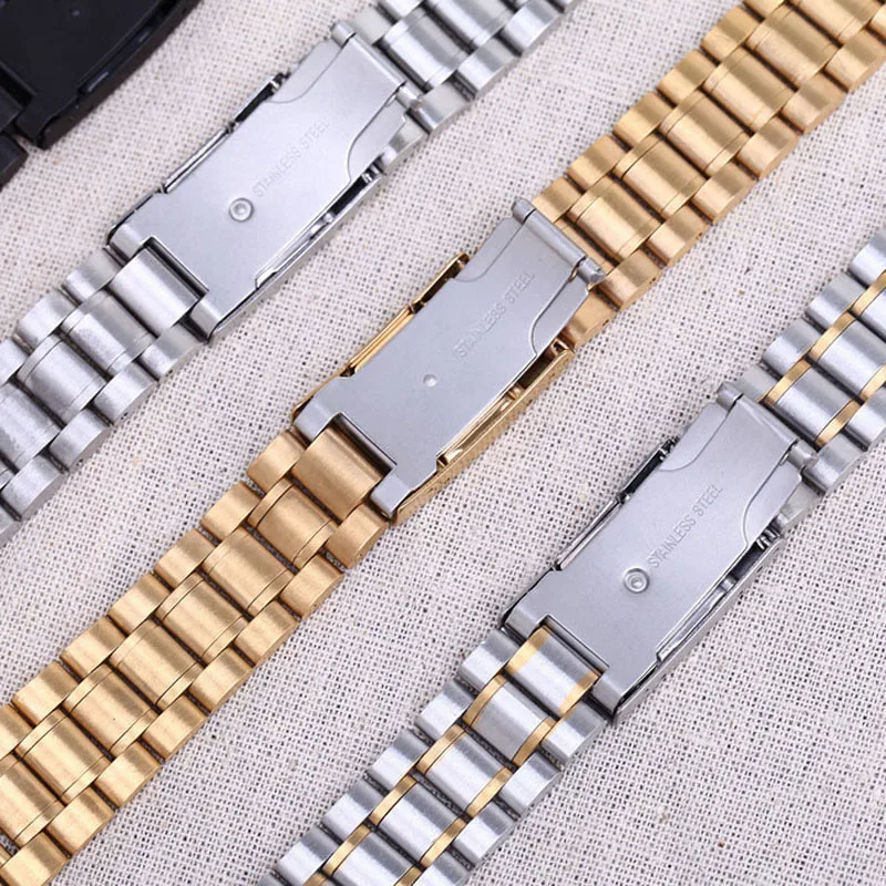 Wholesale 16mm 18mm 20mm 22mm 24mm Classic Unisex Stainless Steel Solid Link Watch Band Curved End Band Wrist Strap Bracelet