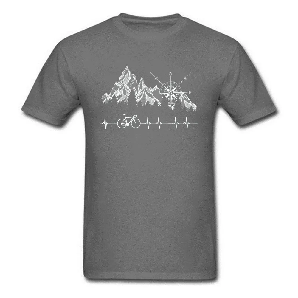 Cycle Life Heartbeat Biker Men Tshirt Mountain Forest Hiking Printed Tops & Tees Compass Bike Casual Funny T-shirts 100% Cotton