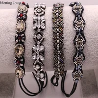 Metting Joura-Diadema trenzada con cuentas de Metal Vintage, banda elástica para el cabello con diamantes de imitación para mujeres y niñas, accesorios para el cabello