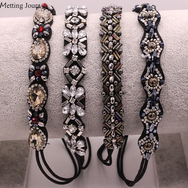 Metting Joura Vintage Metal Beads Pleciona opaska na głowę Rhinestone Elastyczna opaska do włosów dla kobiet i dziewcząt Akcesoria do włosów