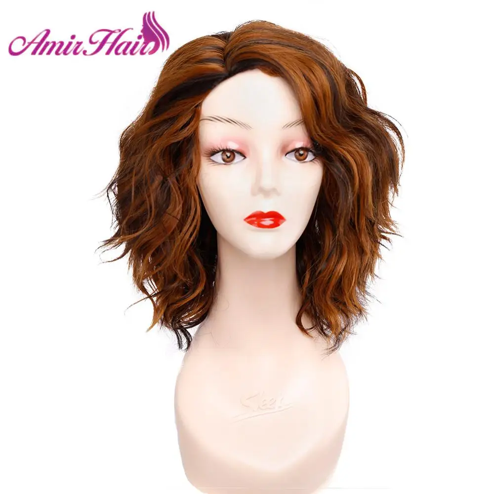 Short Wavy Bob Wig Synthetic Hair Wigs For Women Natual Black Cosplay Wigs Blown and Blonde wig for Party Daily