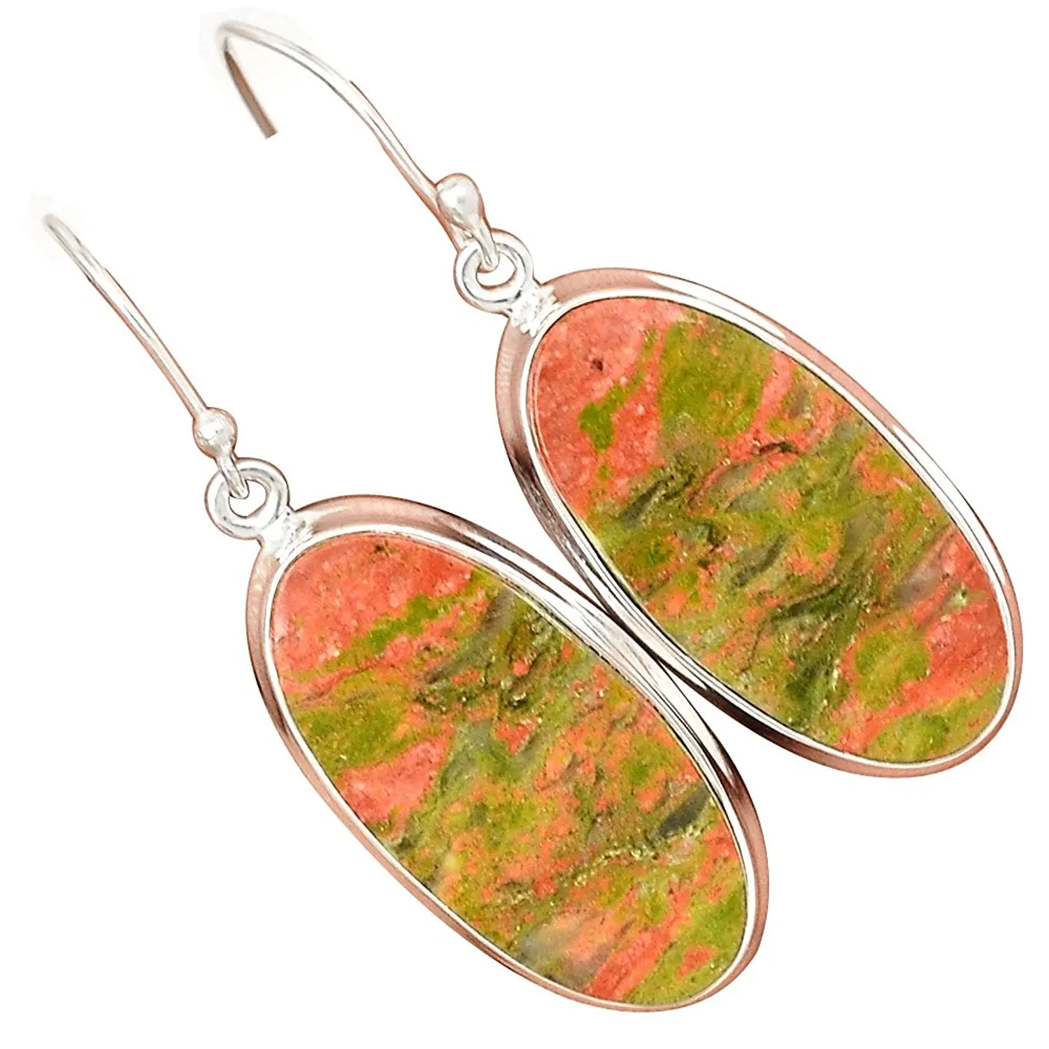 Genuine UNAKITE EARRING 925 Sterling Silver Jewelry,47 mm, AE1557