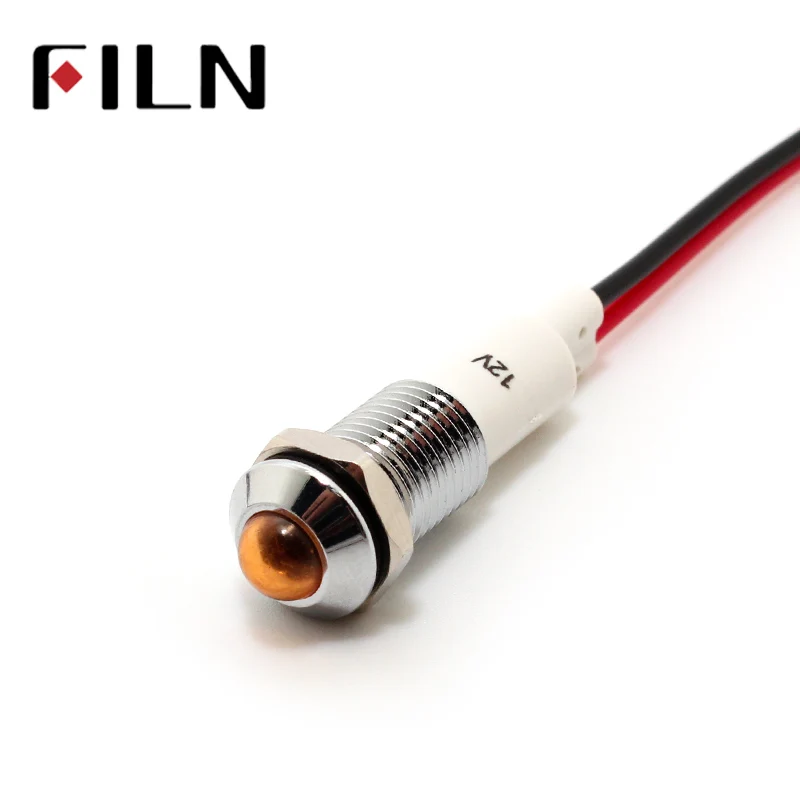 FILN 10mm 24vLED Metal Indicator lights waterproof Signal lamp with wire 20mm cable 220v warning light