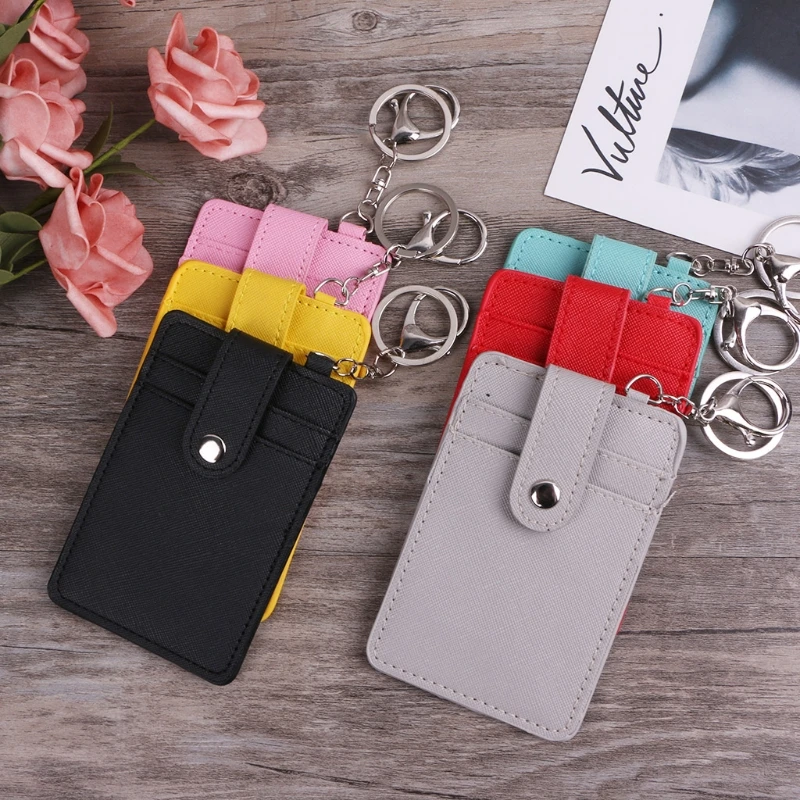 Mini Women Card Holder Portable ID Card Holder Bus Cards Cover Case Office Work Keychain Keyring Tool