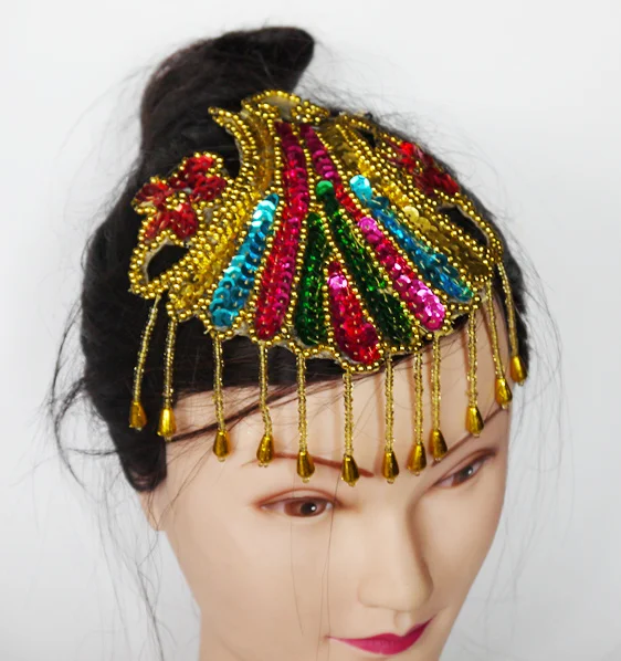 5 Pcs/Lot Sequined Flower Appliques Headwear Performance Patches 3D Beaded Flower Dance Hair Accessories 18cm*14cm