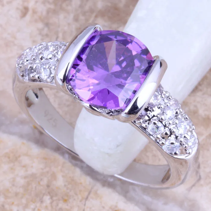 Enchanting Purple Cubic Zirconia White CZ Silver Plated  Ring Size 6 / 7 / 8 / 9 R1509