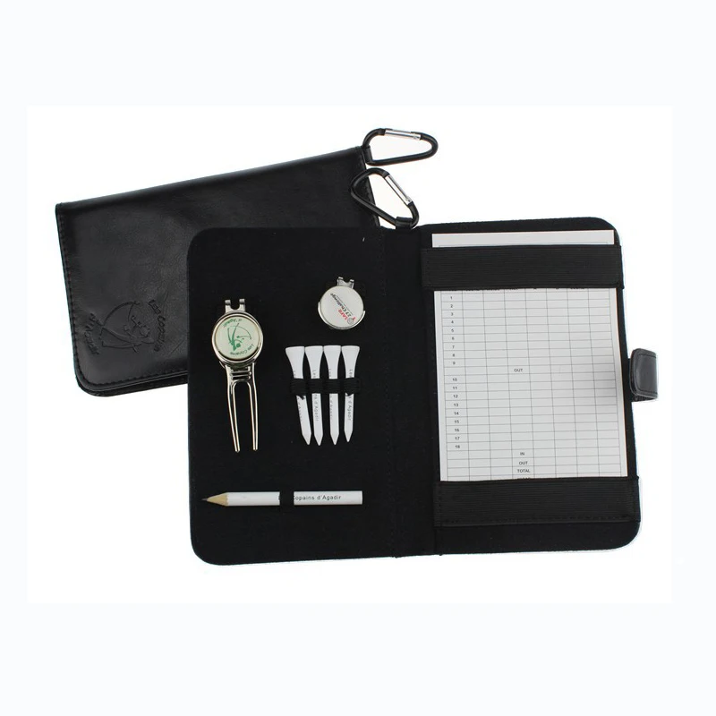 OEM Custom Logo Golf Score Card Holder Easy Carry Golf Gifts  for Friend  with Divot Tool Hat Clip Wood Tees and Pencil