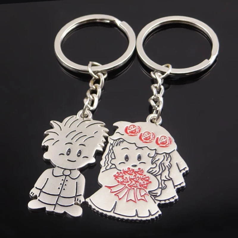 Anime Couple Keychain For Women Cartoon Key Chain On Bag Car Trinket Lovers Jewelry Wedding Valentines Gift