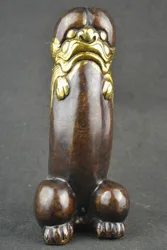 Elaborate Chinese Old Handwork Copper Gold Plating Dragon Head Male Genitals Statue