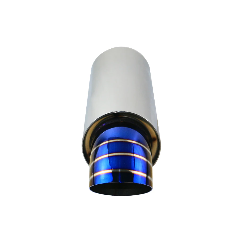 Universal polishied car exhaust race muffler 2/2.5 inlet exhaust blue end tips muffler on the car