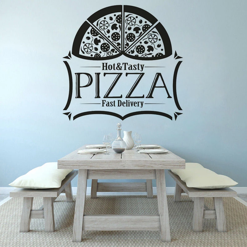 Tasty Pizza Vinyl Wall Decal Pizzeria Shop Logo Window Sticker Fast Delivery Pizza Logo Wall Art Poster Pizza Food Mural AZ235