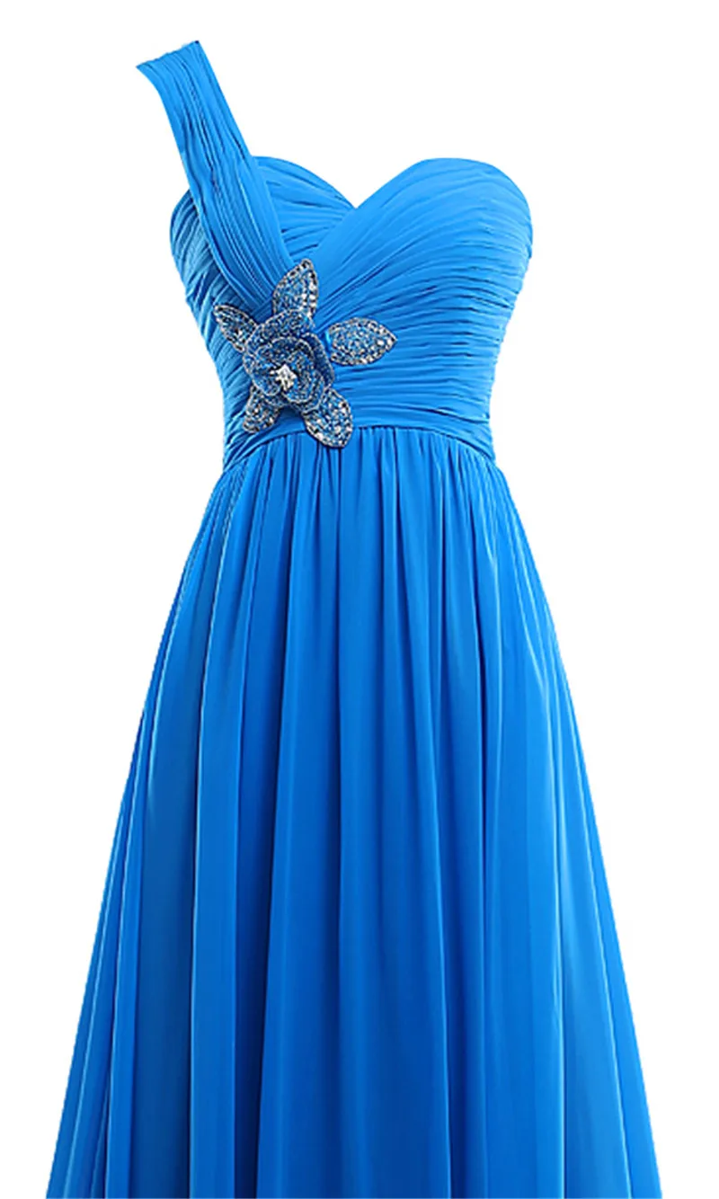 2019 Nieuwe Werkelijke Beelden One-schouder Lange Prom Jurken Handgemaakte Bloem Chiffon Bruidsmeisje Dresses Party Vestido Longo