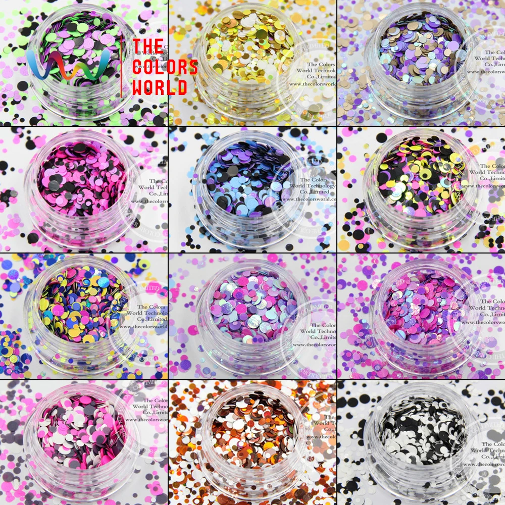 TCT-005  Mix Colors Dot shapes round Glitter for nail art ,nail gel,makeup and DIY decoration Packing by poly bag