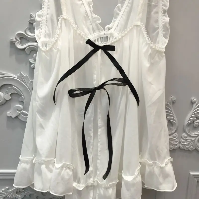 Lisacmvpnel Net Yarn Sexy Women Nightgown+Pantie Set Deep V Lace Women Sleepwear