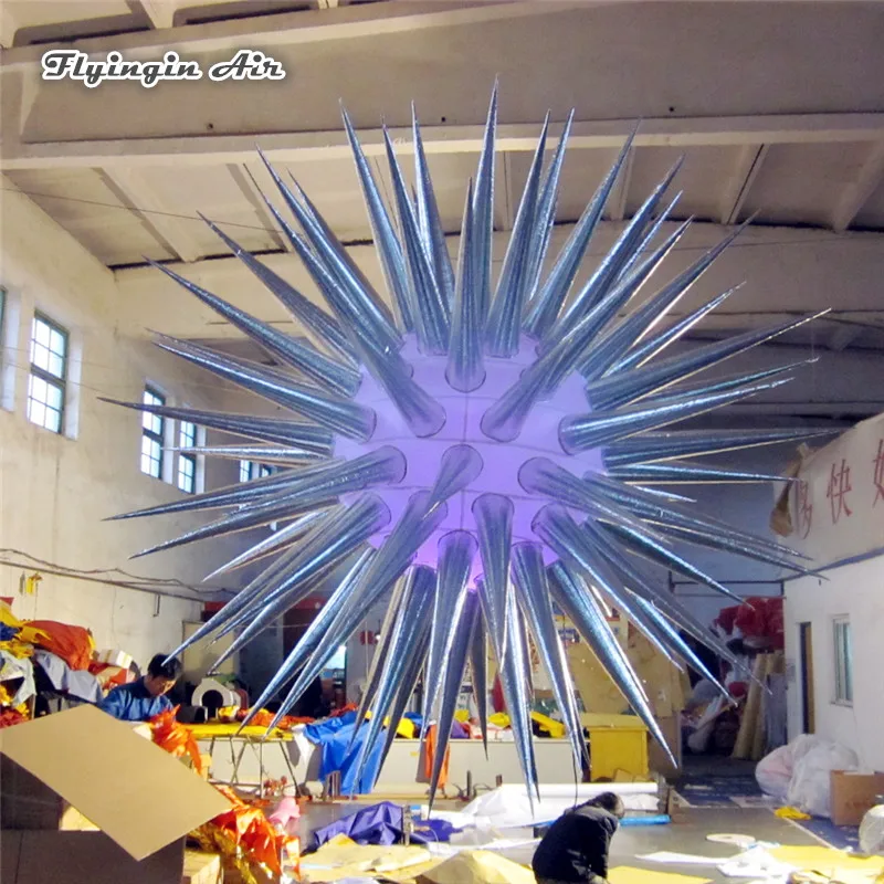 Personalized Hanging Lighting Inflatable Star Balloon 2m Ceiling Pendent Air Blow Up Spiky Ball For Party Decoration