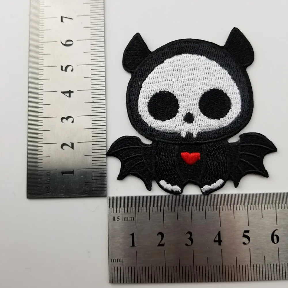 lovely skull bat kid cartoon patch cute applique custom front embroidery iron on biker patches for clothing jacket